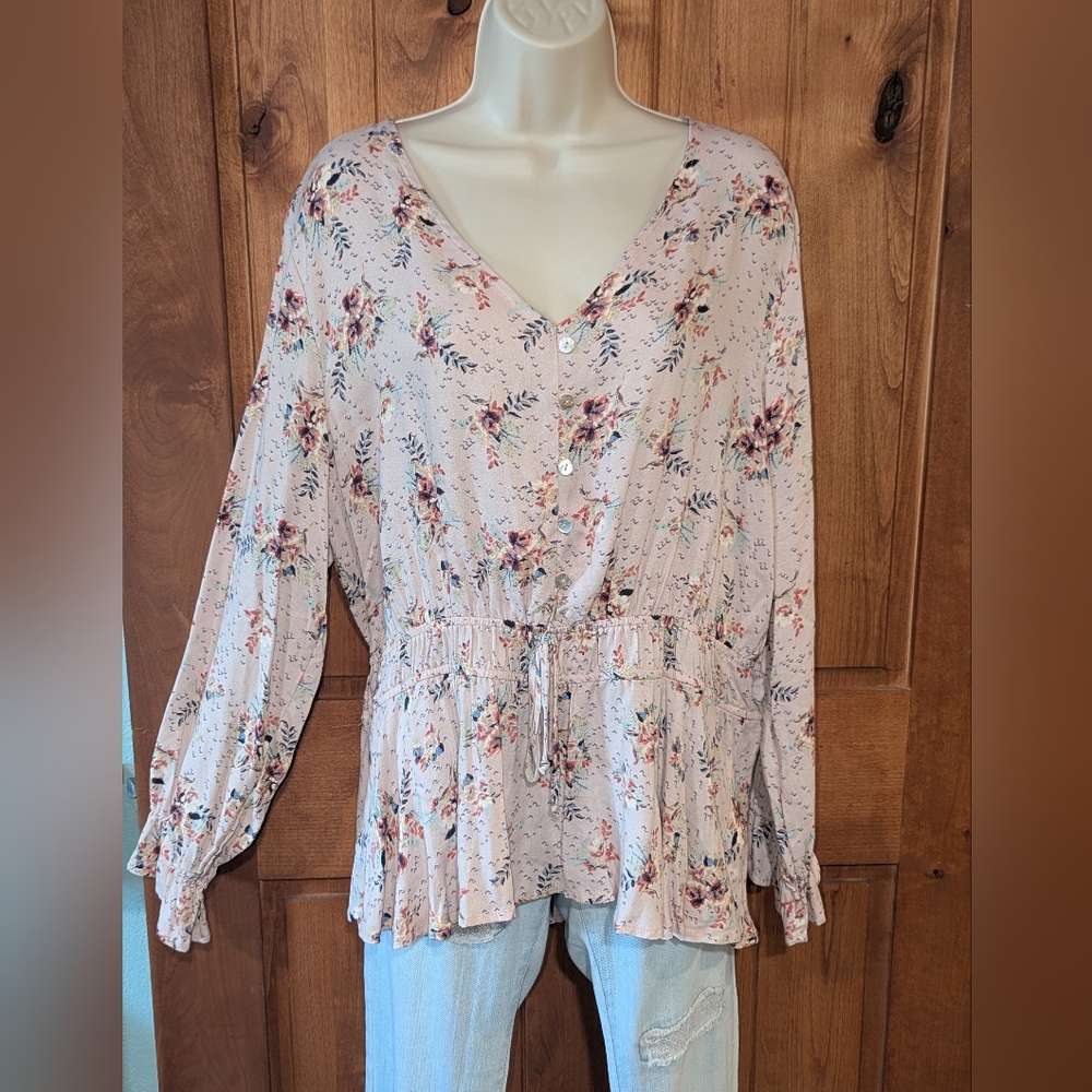 Maurices‎ Floral Button-Down Blouse - Pink and Purple